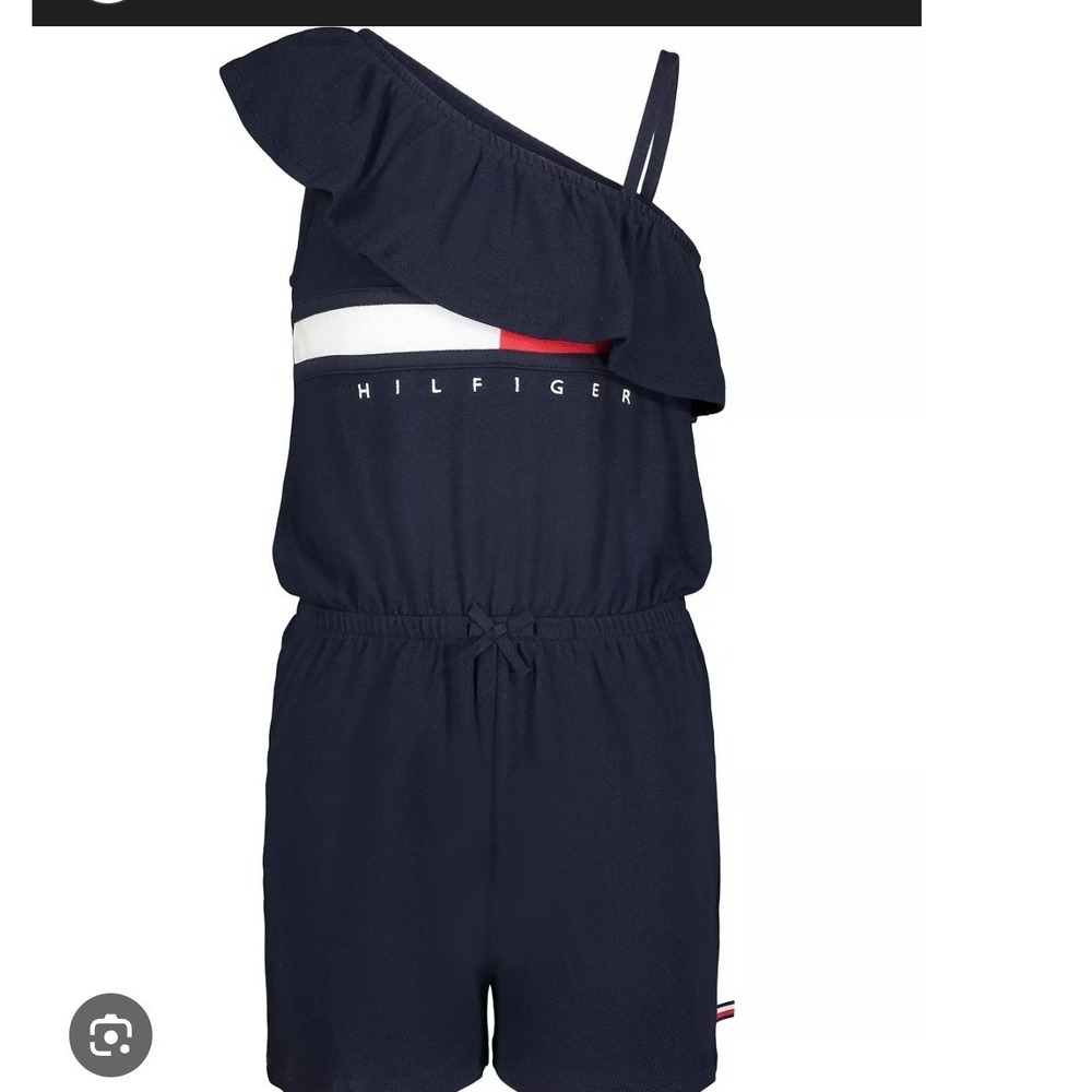 Tommy Hilfigerโ NEW Girls Navy One-Shoulder Flag Romper TG SFH18S 405 Size XL 16